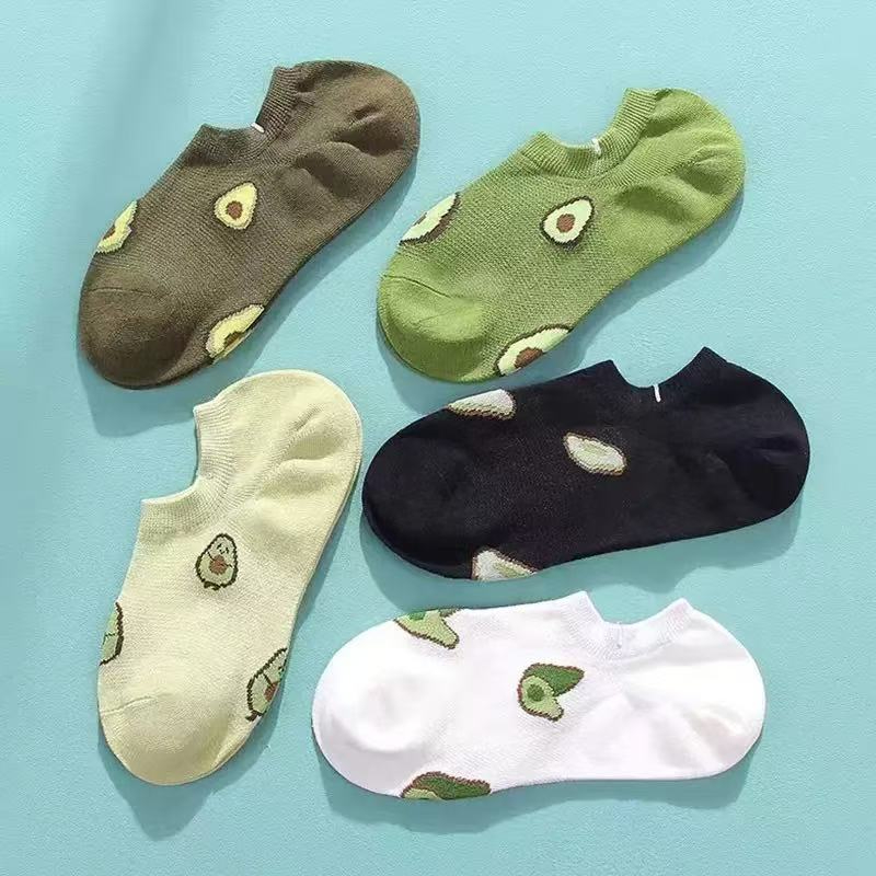 No Show Sock Women - 5 Pairs Cartoon Avocado Crew Ankle