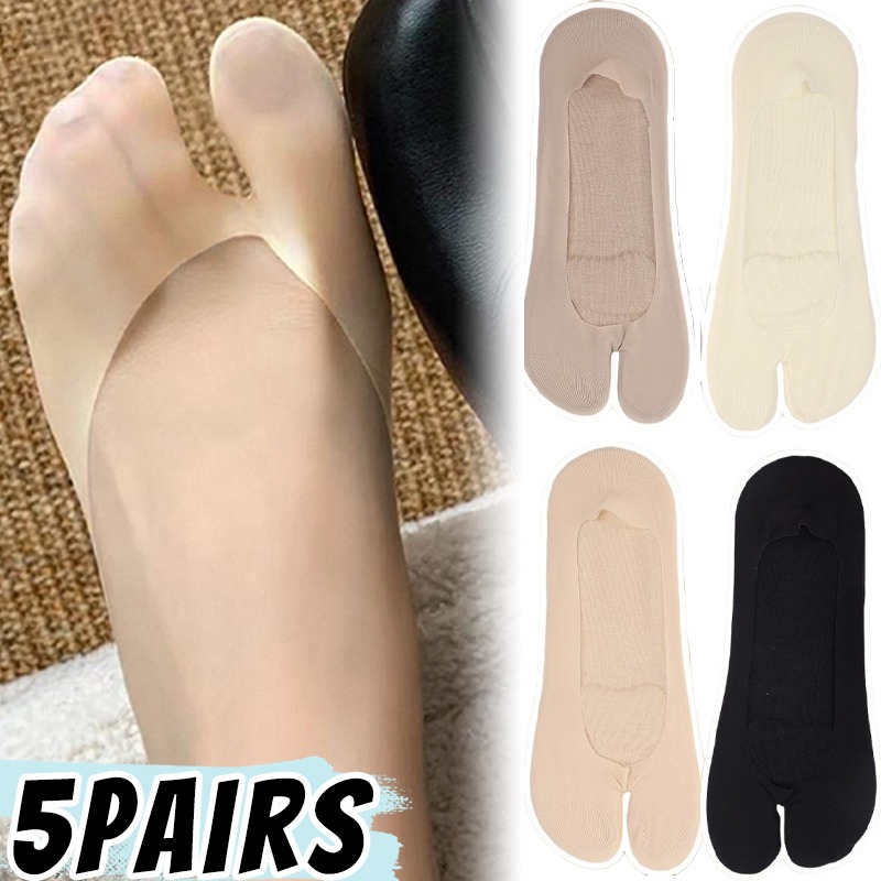 Toe Sock Split - 1/5pairs Women Ice Silk Tabi Sock